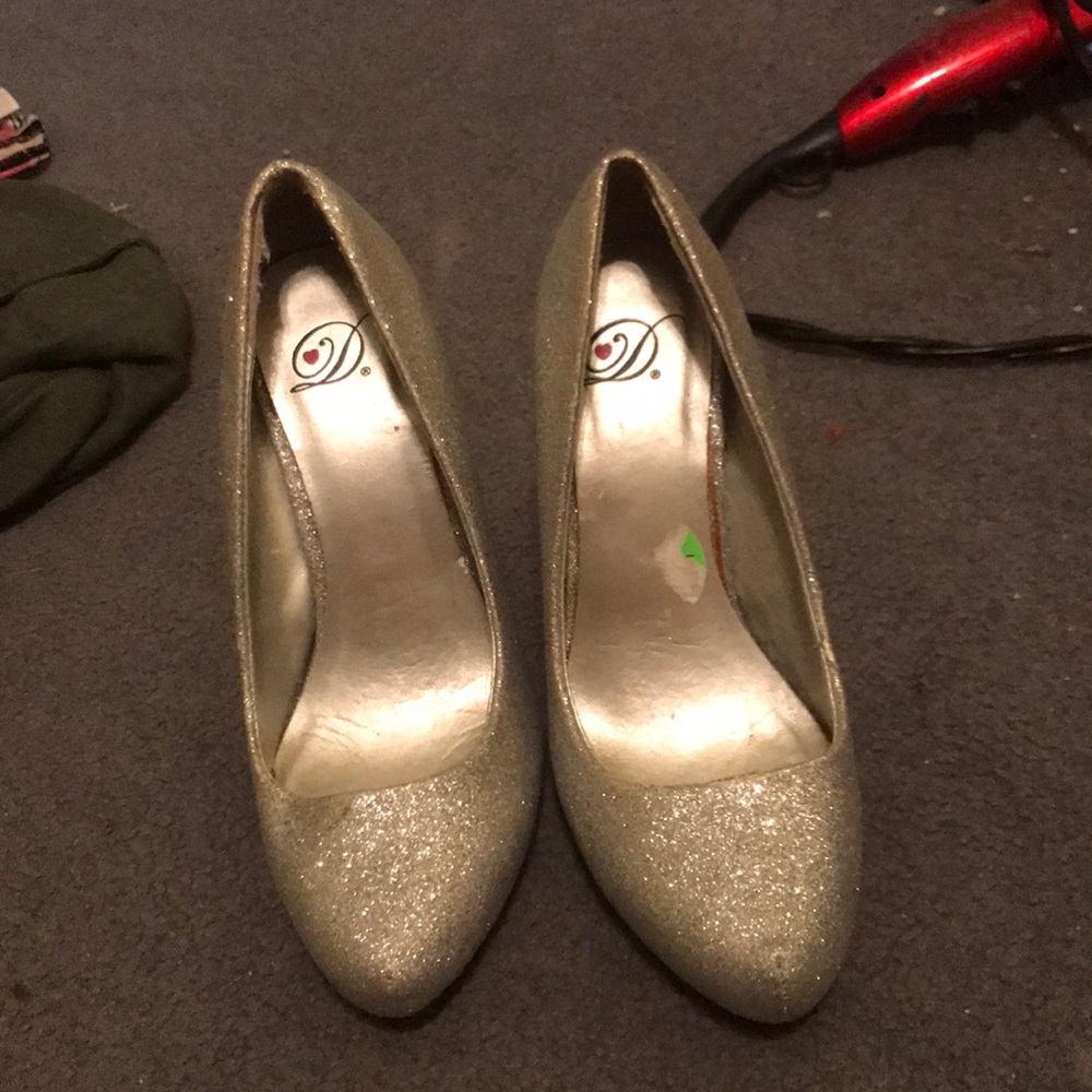 Silver, glitter heels